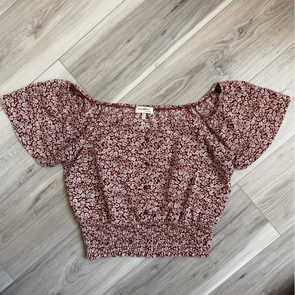 Monteau Burgundy and White Floral Top